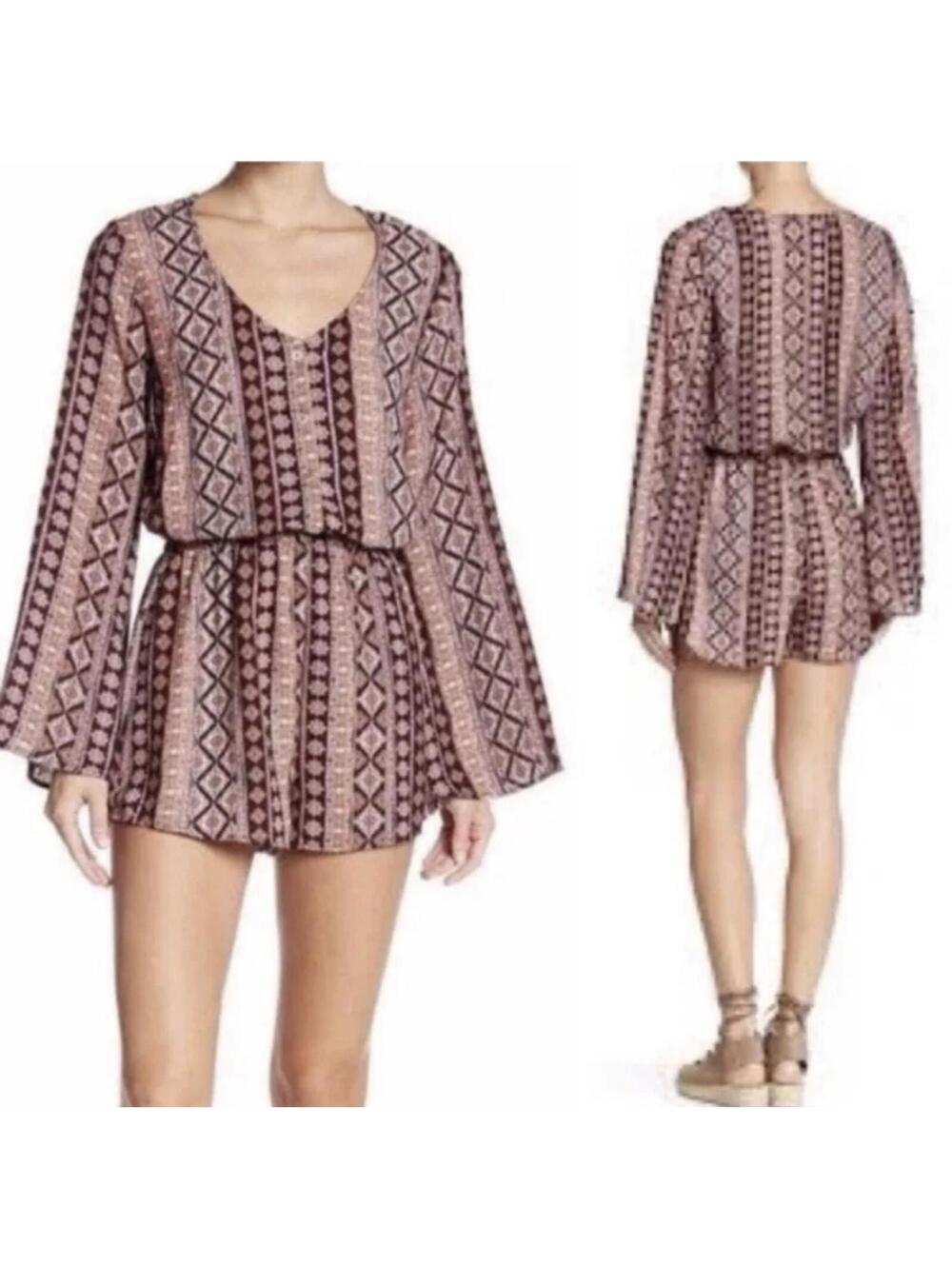 Show Me Your Mumu Red Rocks Bell Sleeve Romper - Medium - Boho Western Y2K